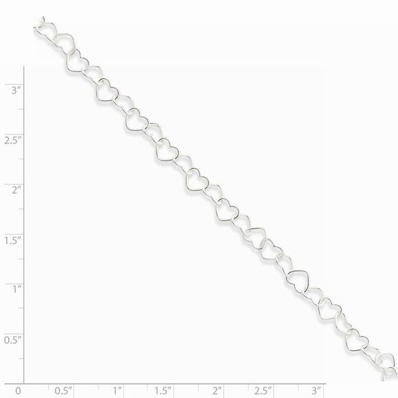 Sterling Silver Chain of Hugging Hearts Anklet, 10 Inch - Picture 2 of 4